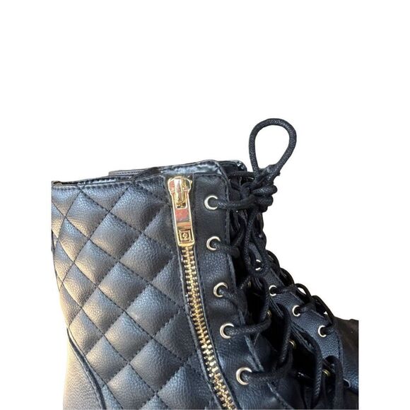 Liz Claiborne Reina Black Combat Biker Moto Quilted Ankle Boots Sz 7 - Picture 2 of 7